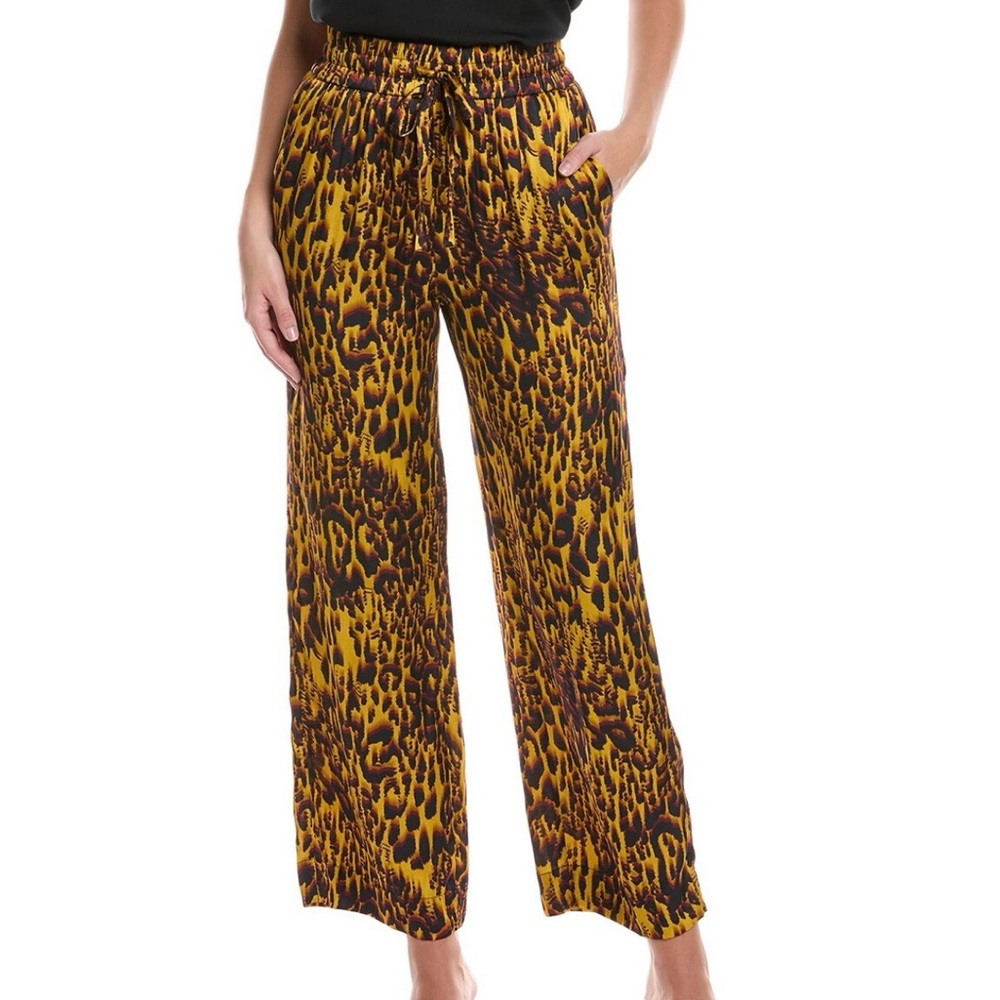 All Saints Mustard Leopard-Print Wide Leg Pants